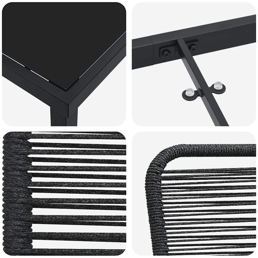 Garten Essgruppe 7 pcs Schwarz Baumwollseil und Stahl