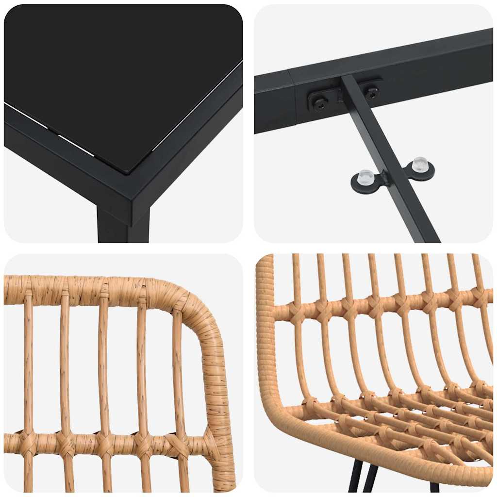 Garten Essgruppe 3 pcs Braun Poly Rattan