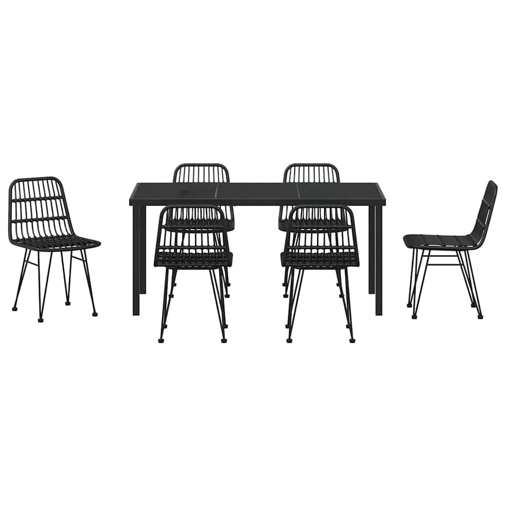 Garten Essgruppe 7 pcs Schwarz Poly Rattan