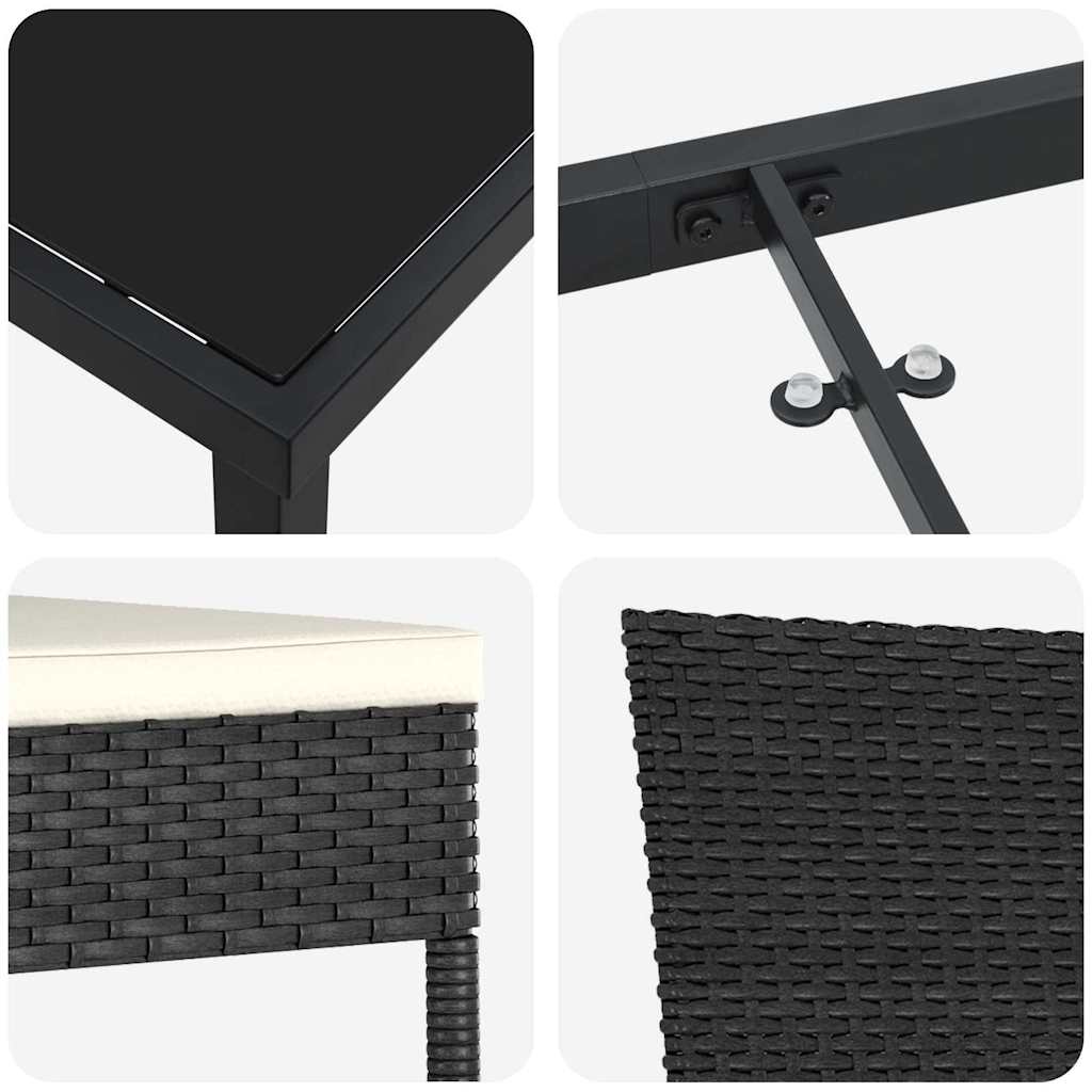 Garten Essgruppe 7 pcs Schwarz Poly Rattan