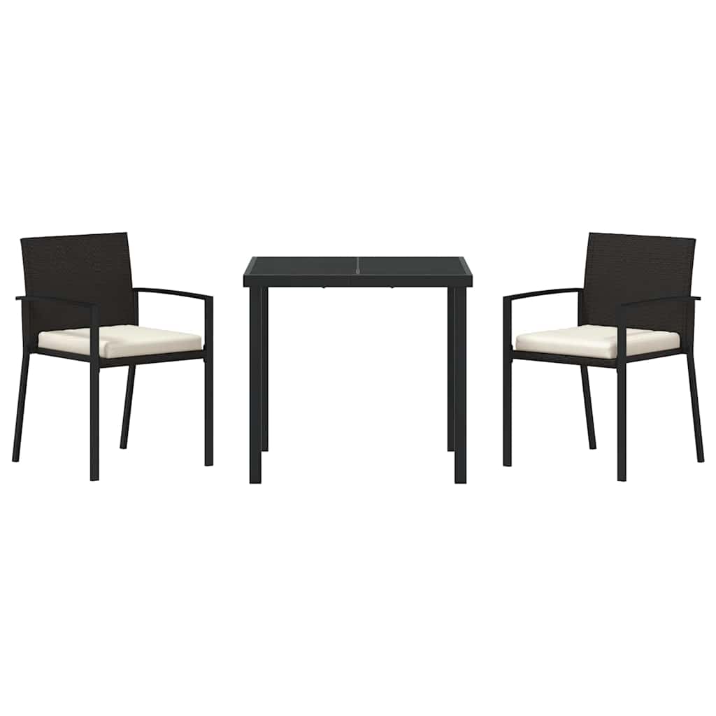 Garten Essgruppe 3 pcs Schwarz Poly Rattan