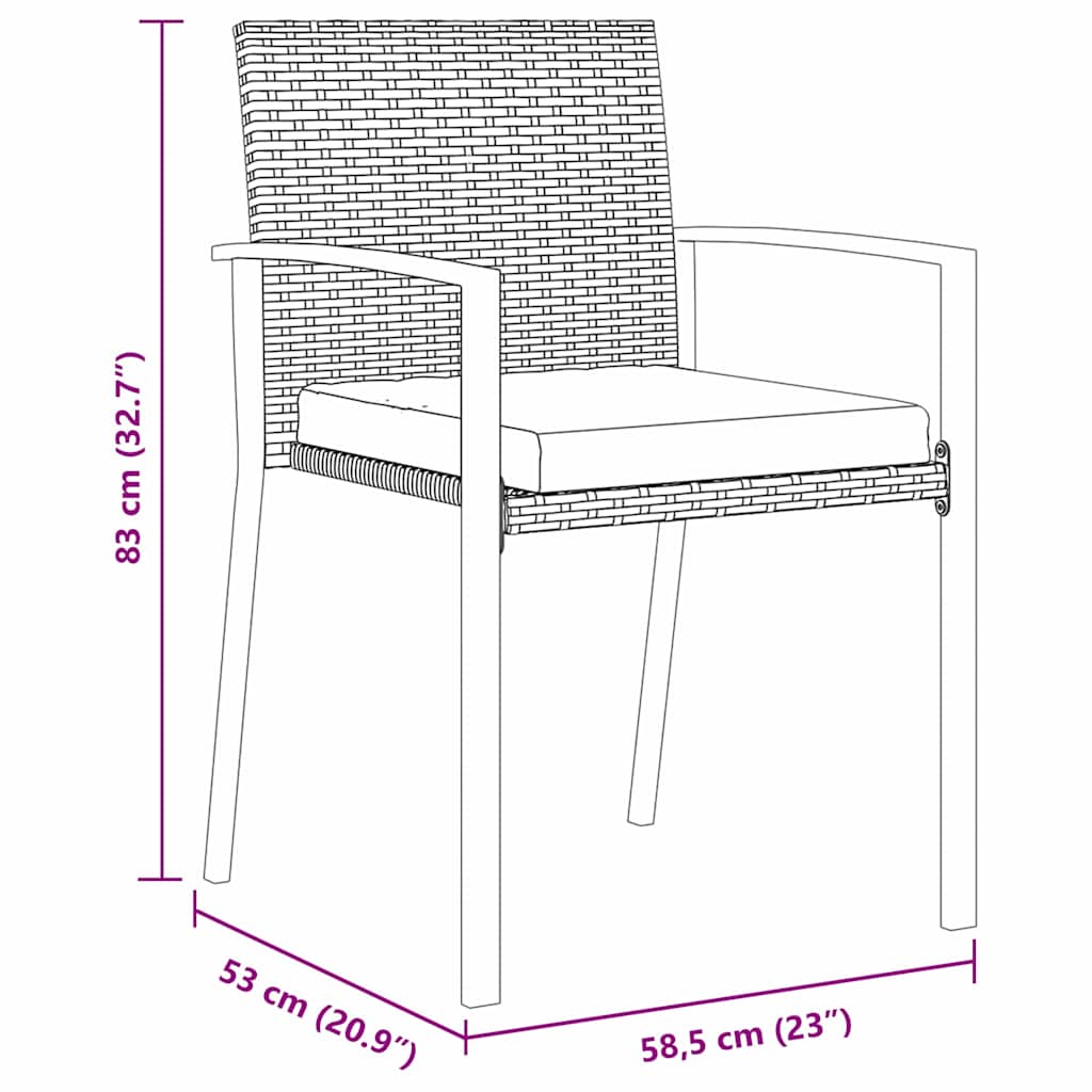 Garten Essgruppe 3 pcs Schwarz Poly Rattan