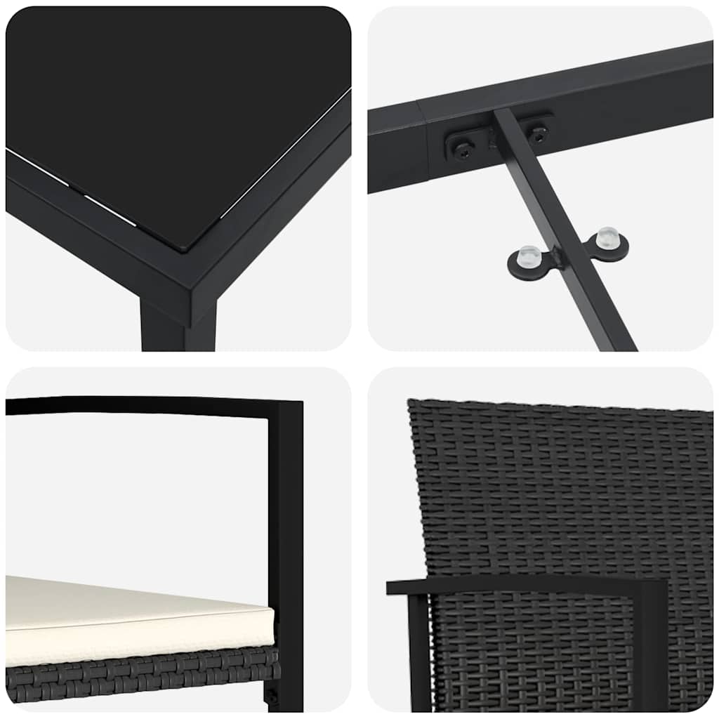 Garten Essgruppe 7 pcs Schwarz Poly Rattan