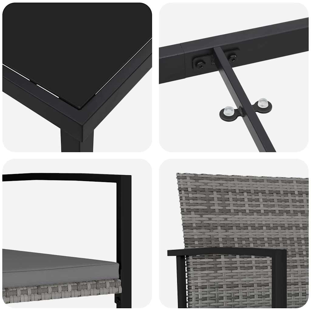 Garten Essgruppe 7 pcs Grau Poly Rattan