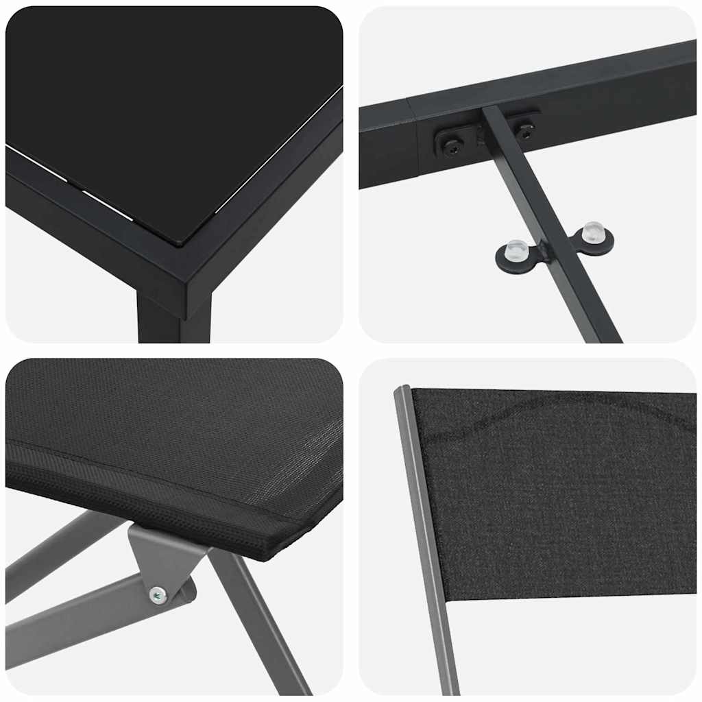 Garten Essgruppe 5 pcs Schwarz Textilene und Stahl