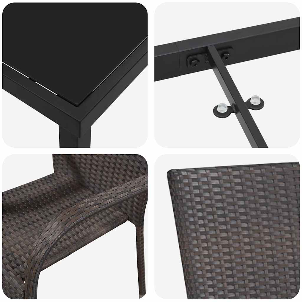 Garten Essgruppe 3 pcs Braun Poly Rattan