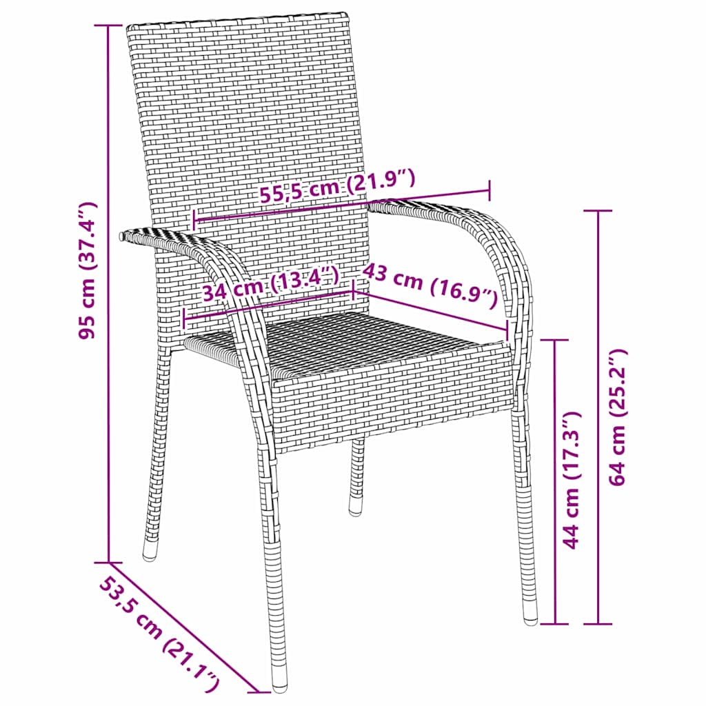Garten Essgruppe 3 pcs Braun Poly Rattan