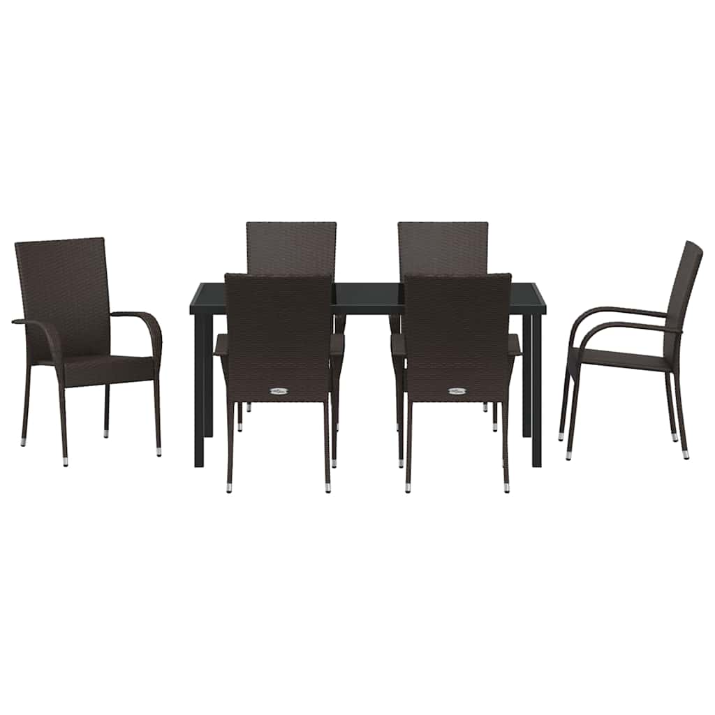 Garten Essgruppe 7 pcs Braun Poly Rattan