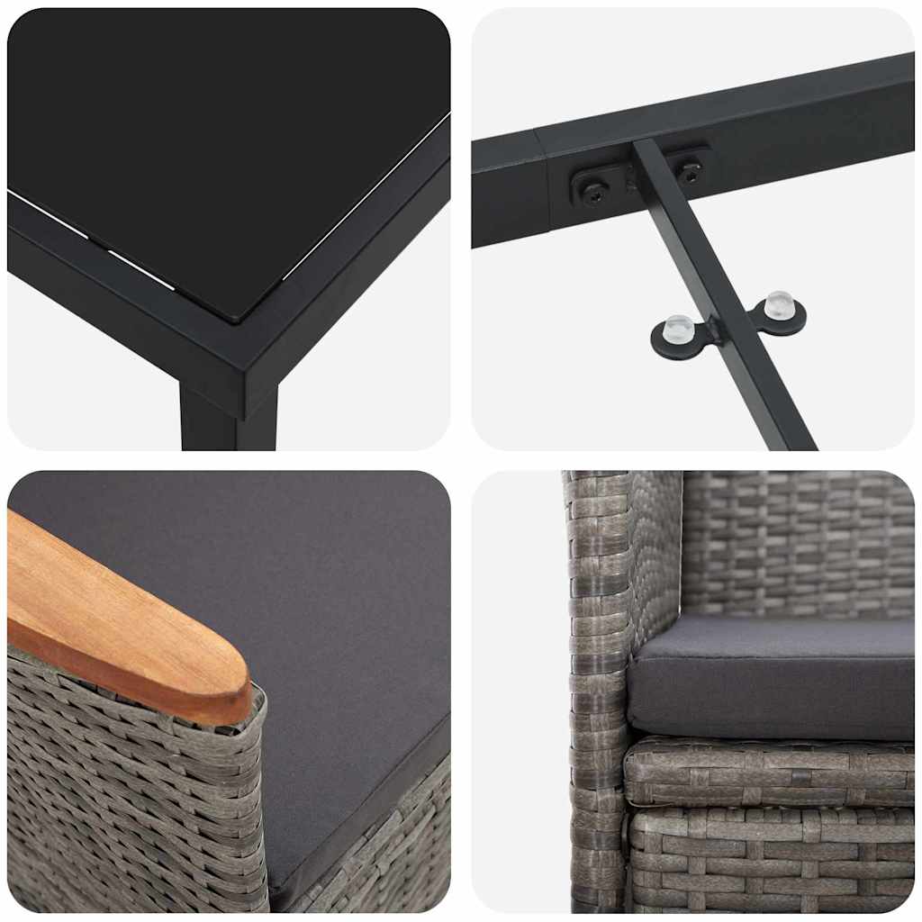 Garten Essgruppe mit Kissen 3 pcs Grau Poly Rattan