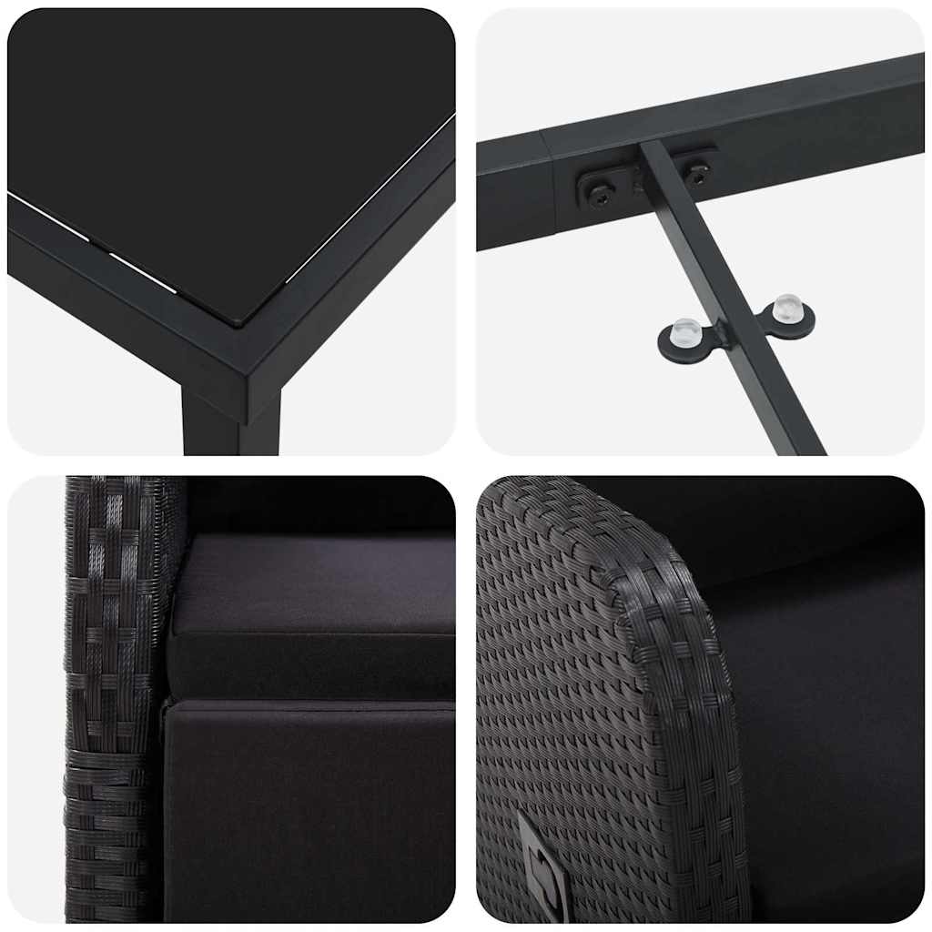 Garten Essgruppe mit Kissen 3 pcs Schwarz Poly-Rattan