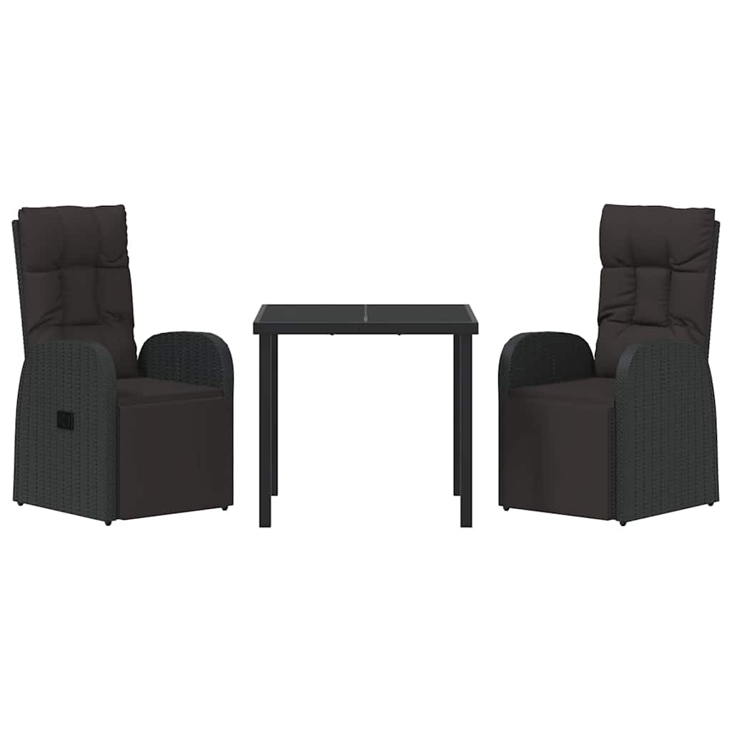 Garten Essgruppe mit Kissen 3 pcs Schwarz Poly-Rattan