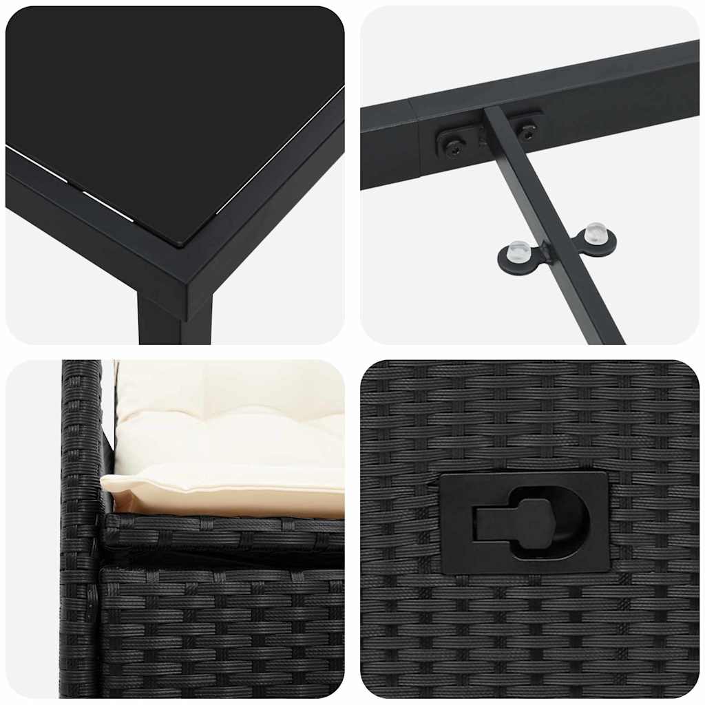 Garten Essgruppe mit Kissen 3 pcs Schwarz Poly Rattan
