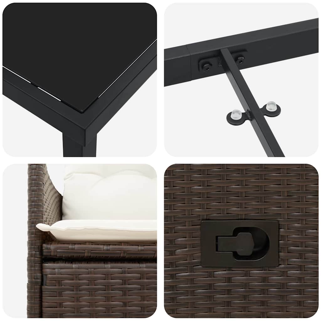 Garten Essgruppe mit Kissen 3 pcs Braun Poly Rattan