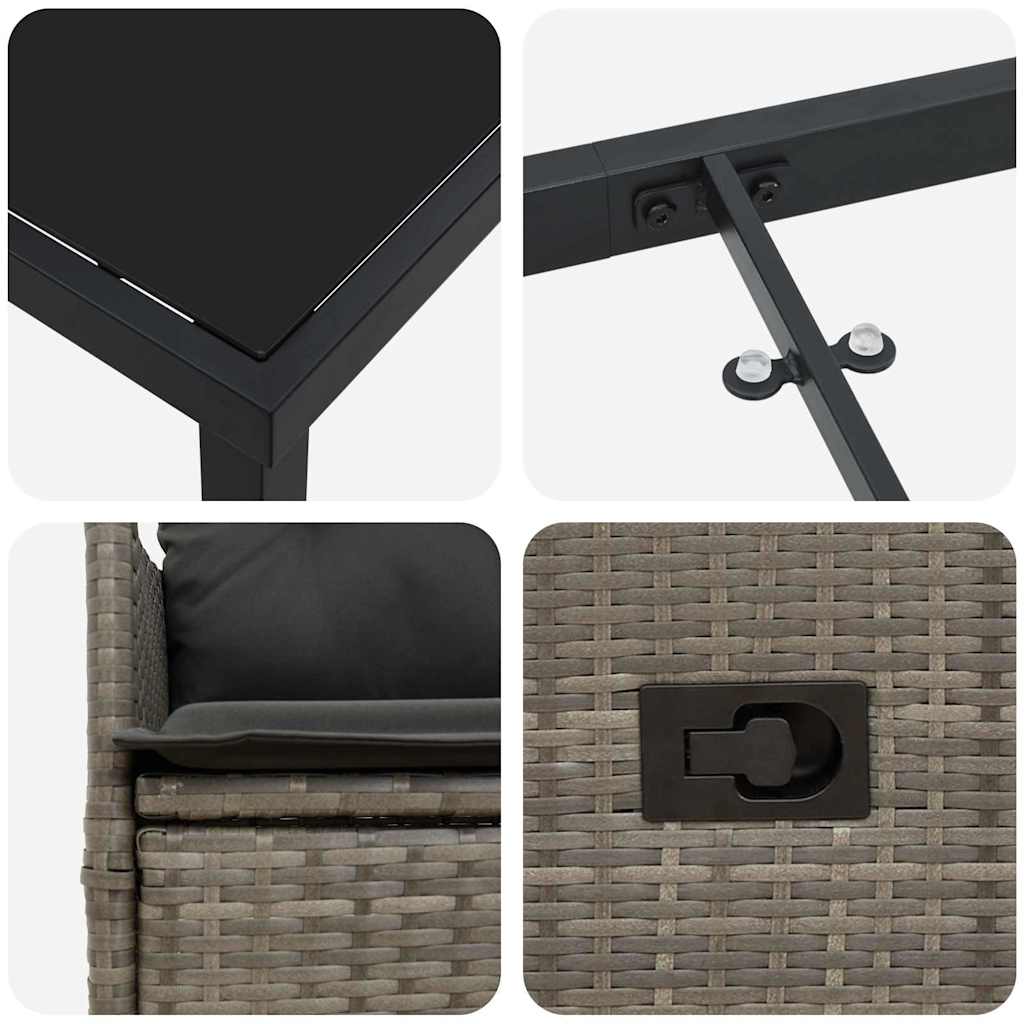 Garten Essgruppe mit Kissen 7 pcs Grau Poly Rattan
