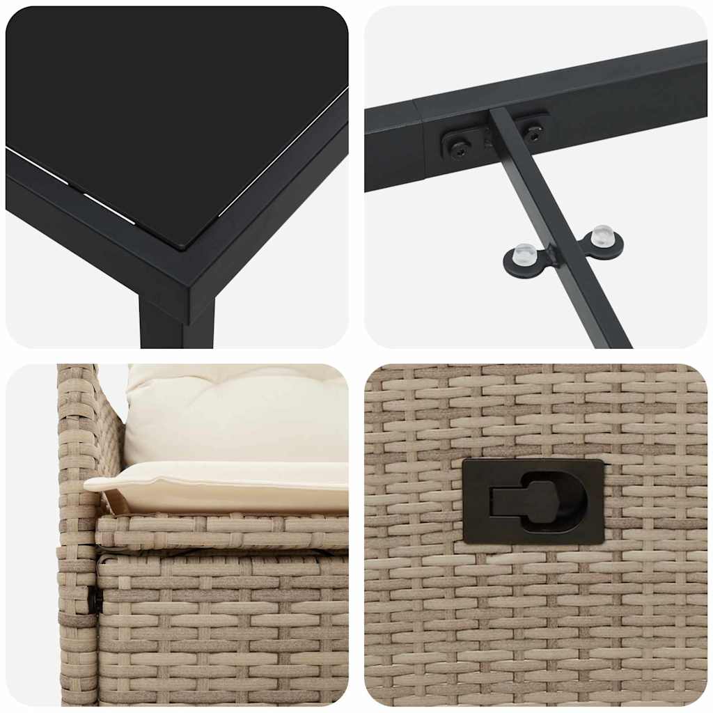 Garten Essgruppe mit Kissen 3 pcs Beige Poly Rattan