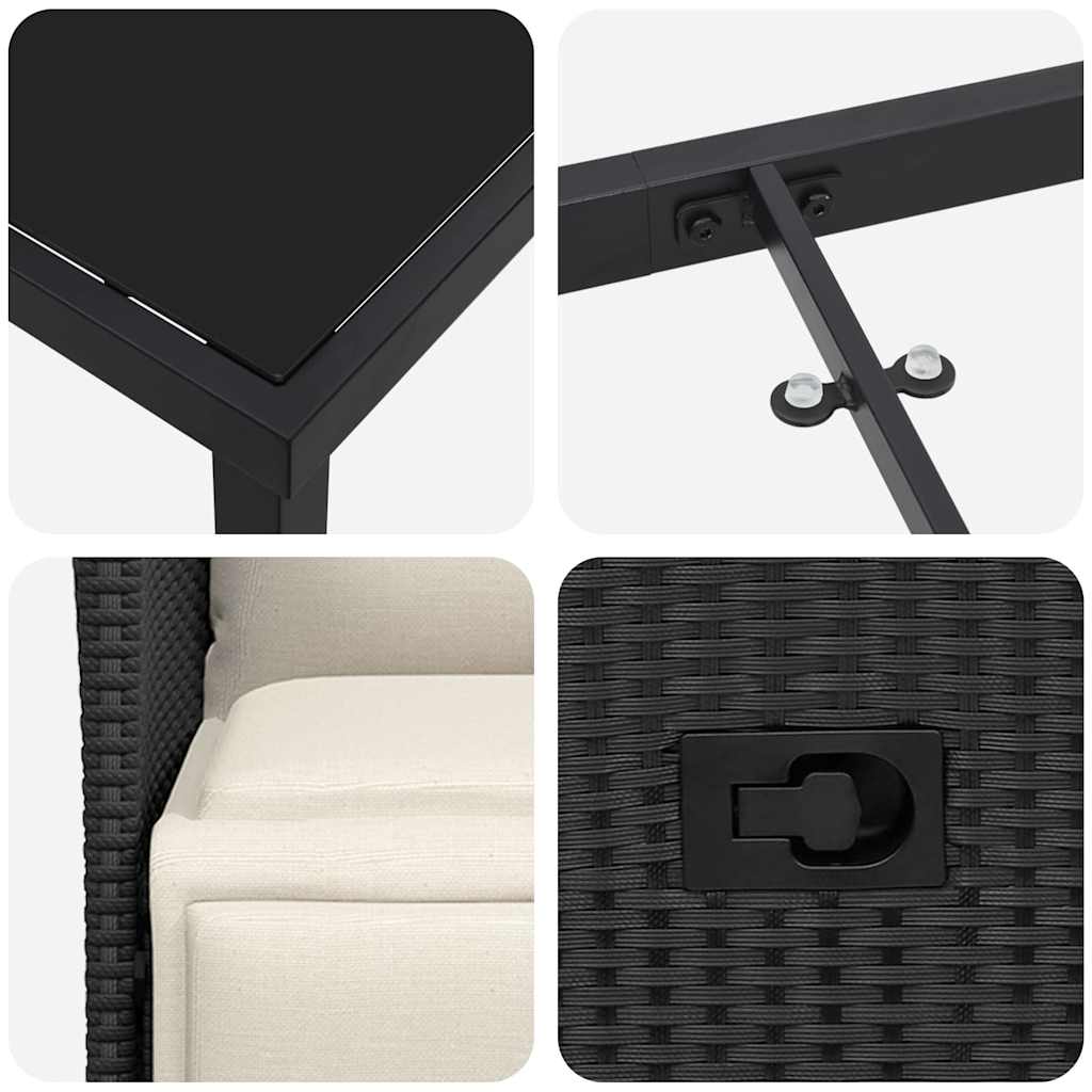Garten Essgruppe mit Kissen 3 pcs Schwarz Poly Rattan