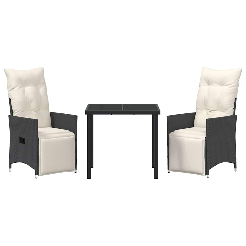 Garten Essgruppe mit Kissen 3 pcs Schwarz Poly Rattan