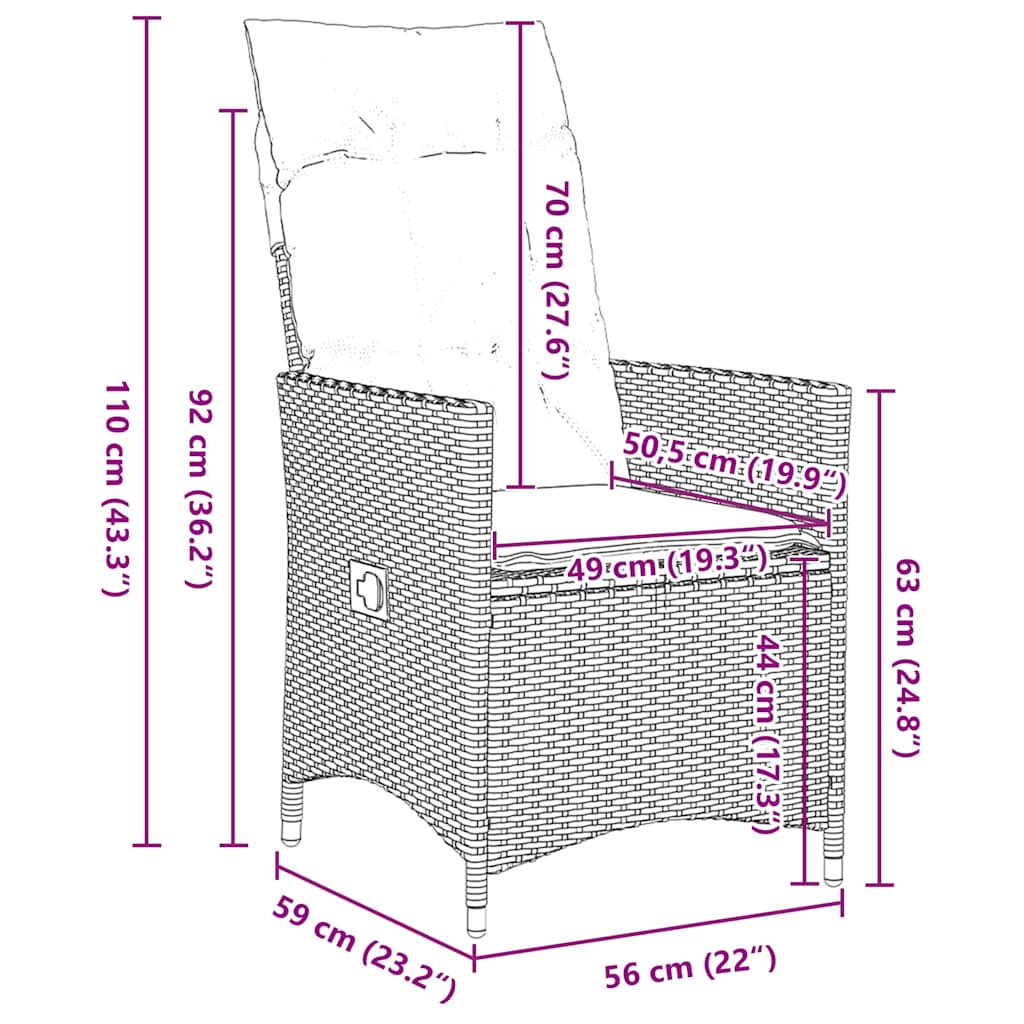 Garten Essgruppe 3 pcs Grau Poly-Rattan