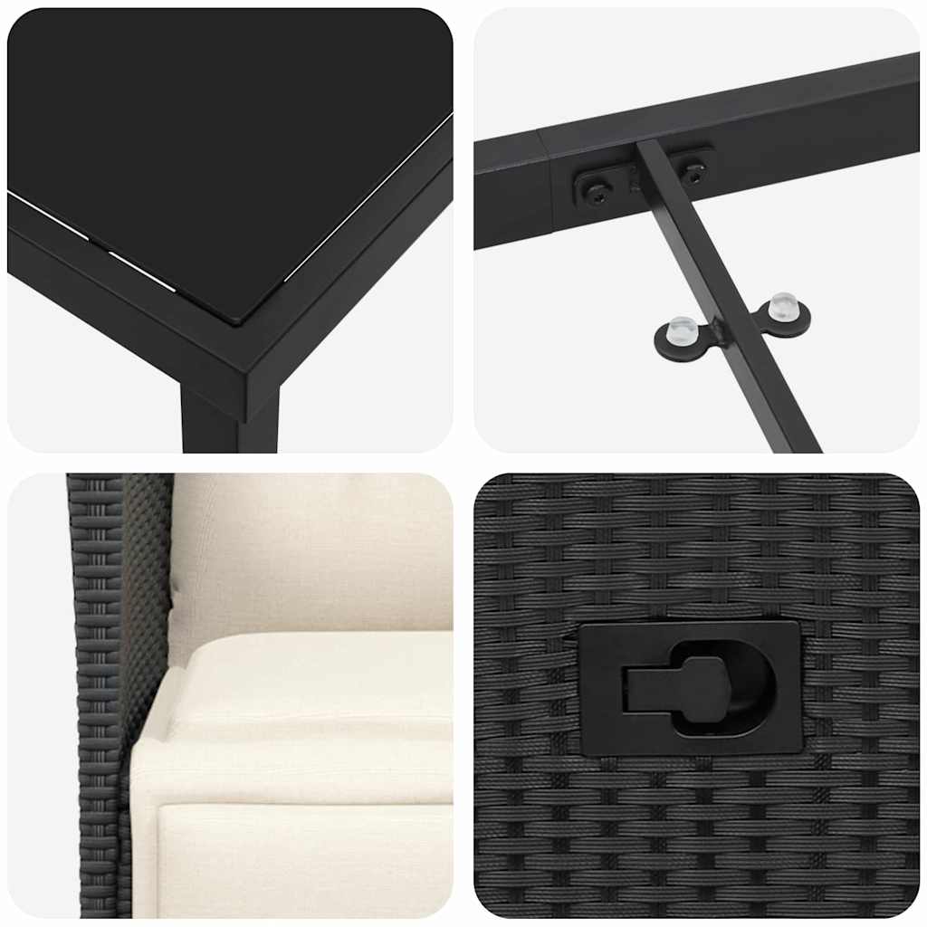 Garten Essgruppe mit Kissen 3 pcs Schwarz Poly Rattan