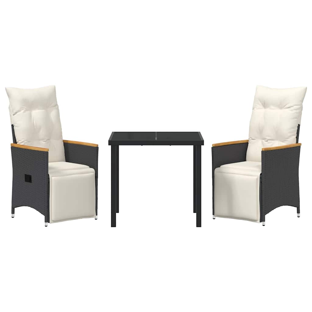 Garten Essgruppe mit Kissen 3 pcs Schwarz Poly Rattan