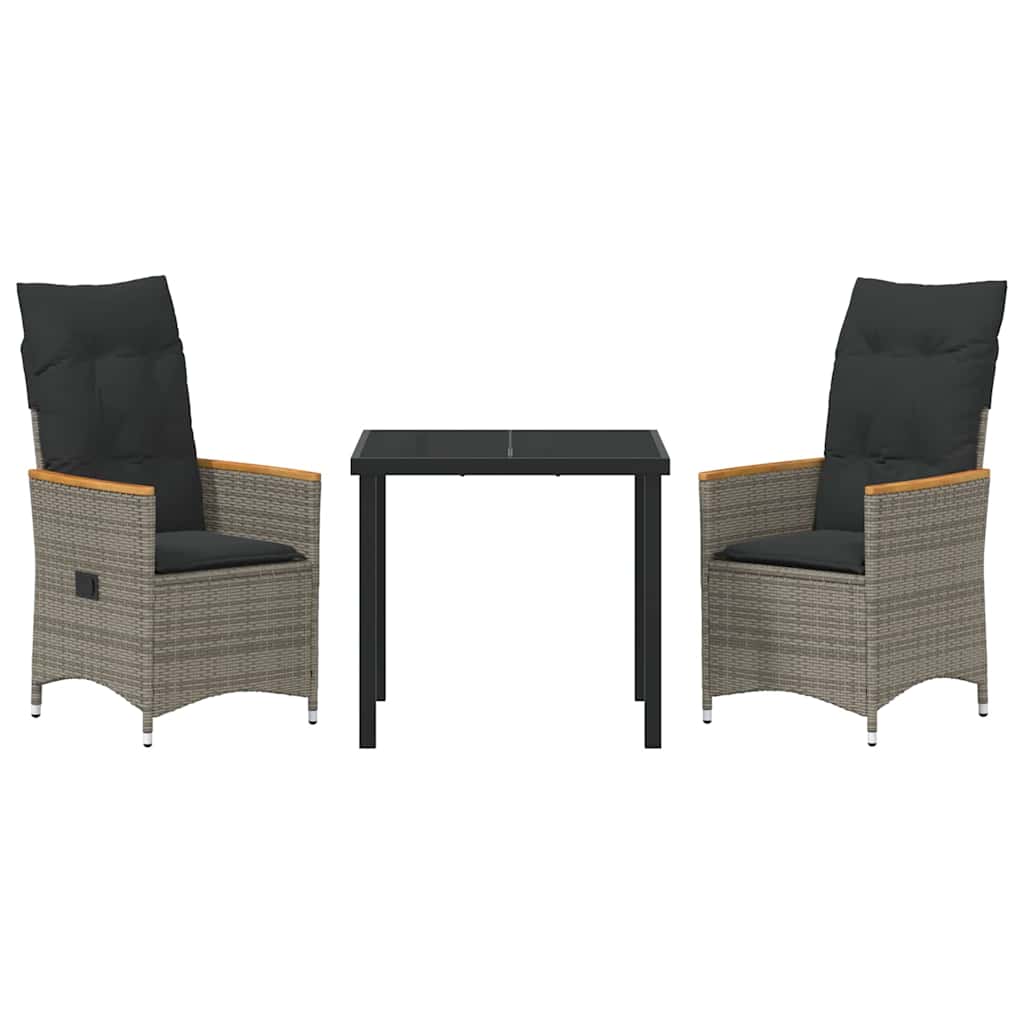 Garten Essgruppe mit Kissen 3 pcs Grau Poly Rattan