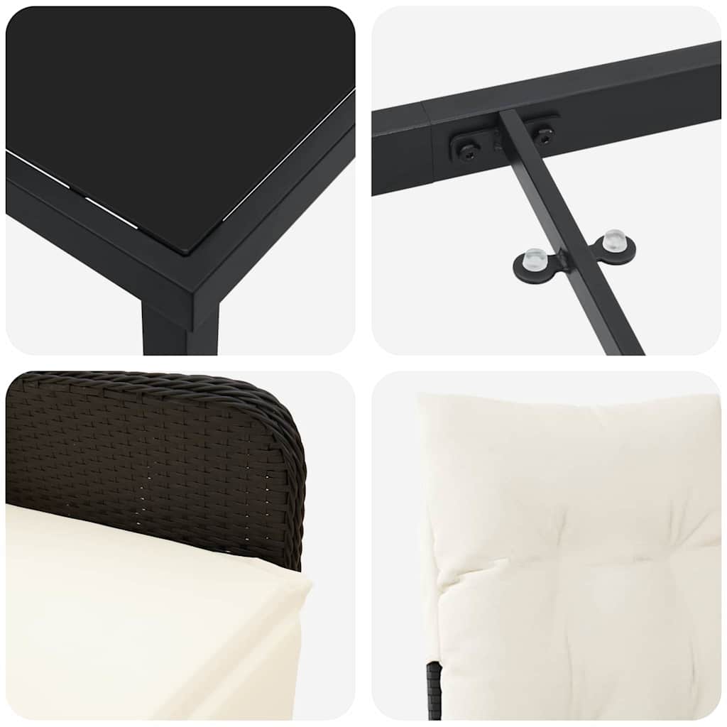 Garten Essgruppe mit Kissen 3 pcs Schwarz Poly Rattan