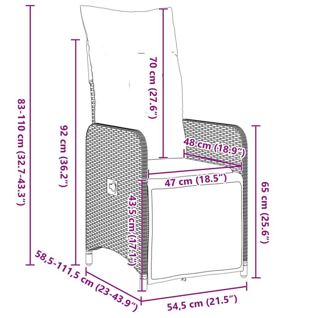 Garten Essgruppe mit Kissen 3 pcs Schwarz Poly Rattan