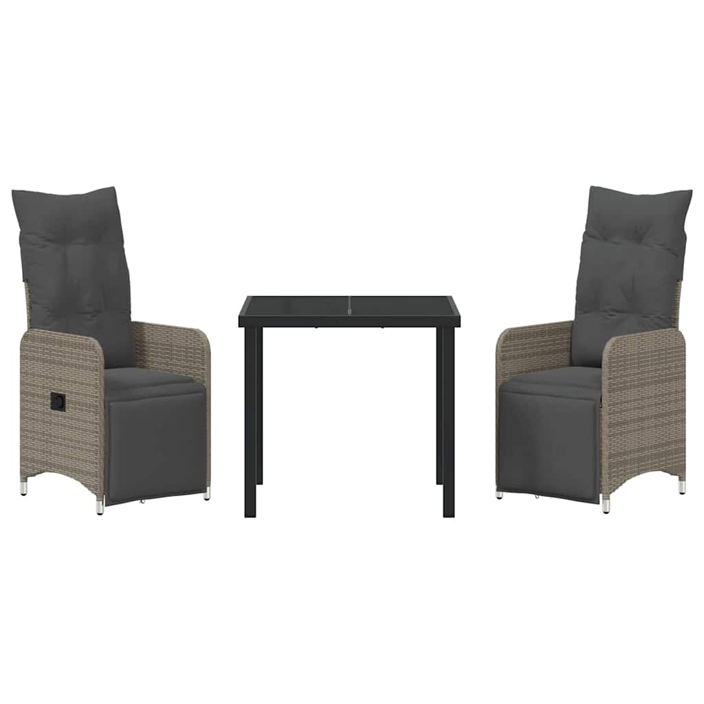 Garten Essgruppe mit Kissen 3 pcs Grau Poly Rattan