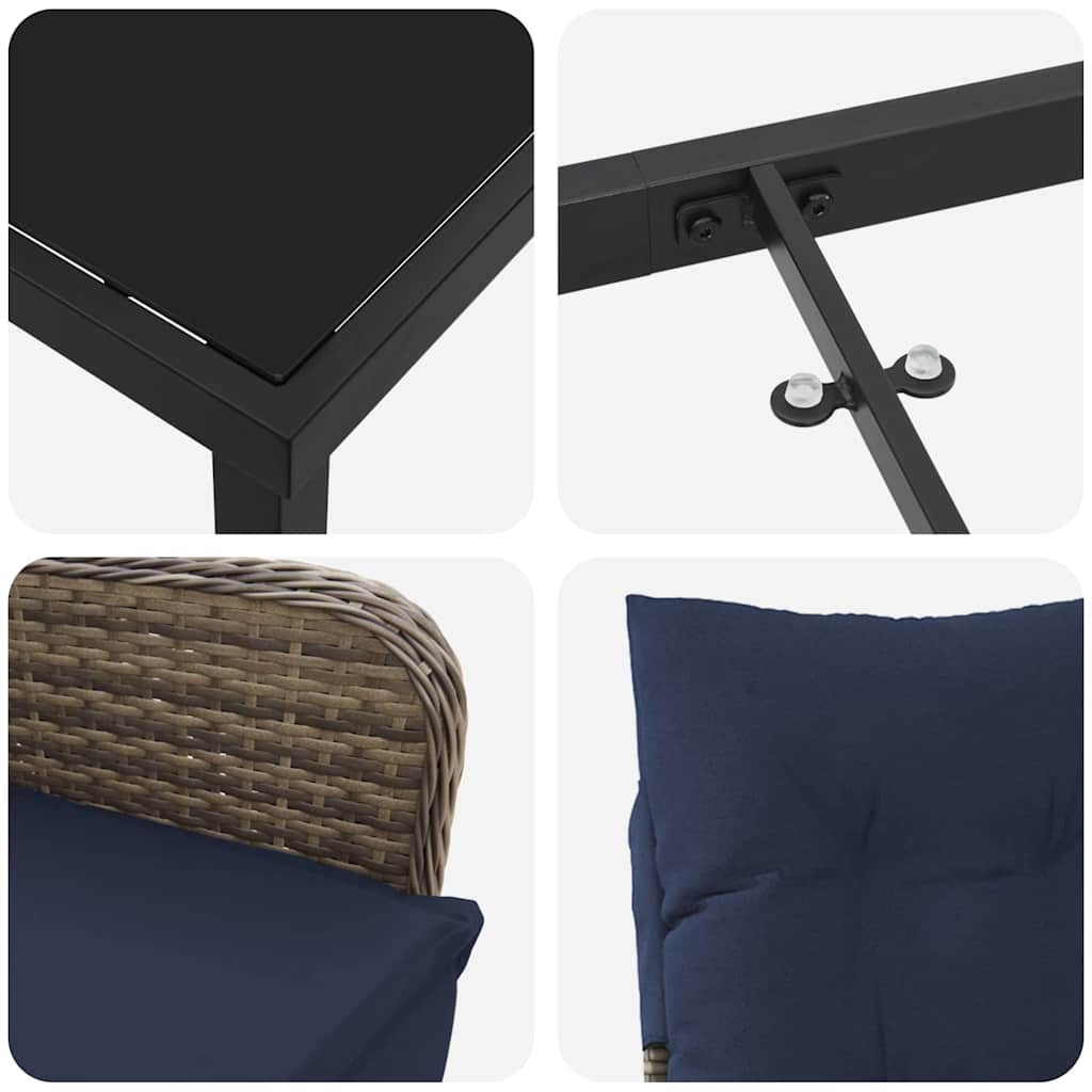 Garten Essgruppe 3 pcs Grau Poly-Rattan