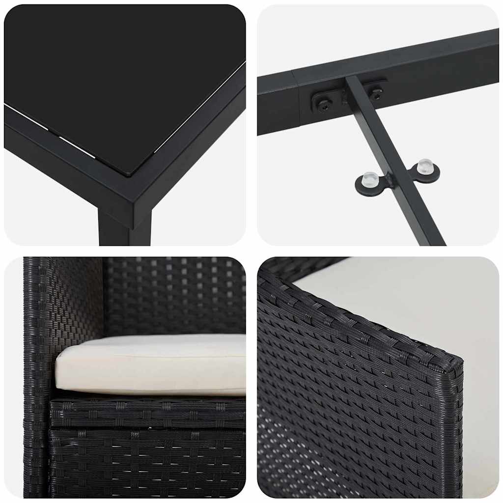 Garten Essgruppe mit Kissen 3 pcs Schwarz Poly Rattan