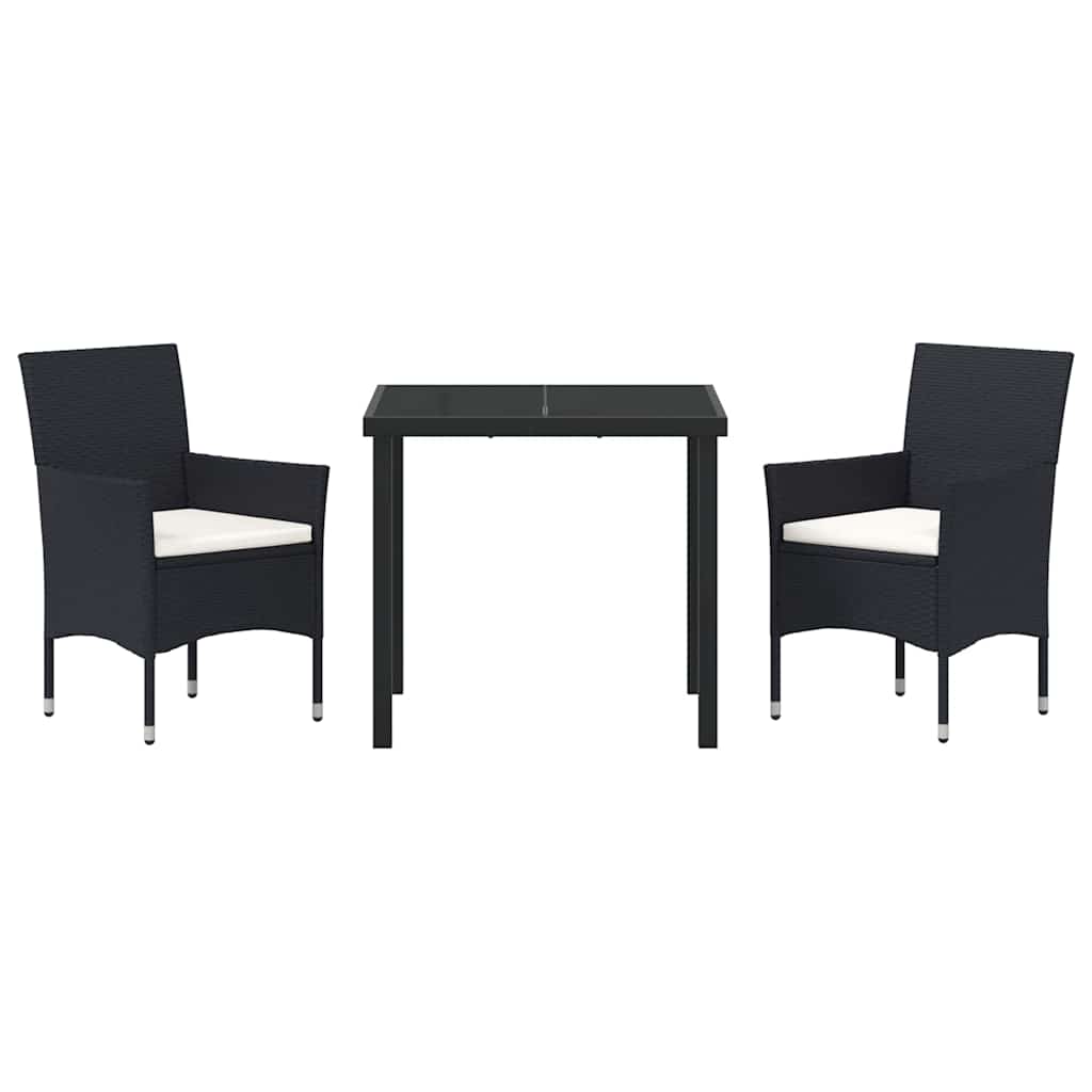 Garten Essgruppe mit Kissen 3 pcs Schwarz Poly Rattan