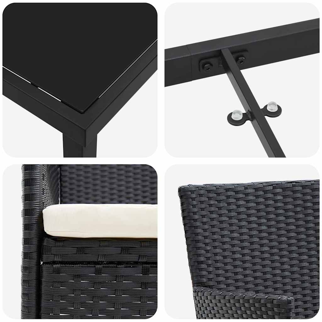 Garten Essgruppe mit Kissen 7 pcs Schwarz Poly Rattan