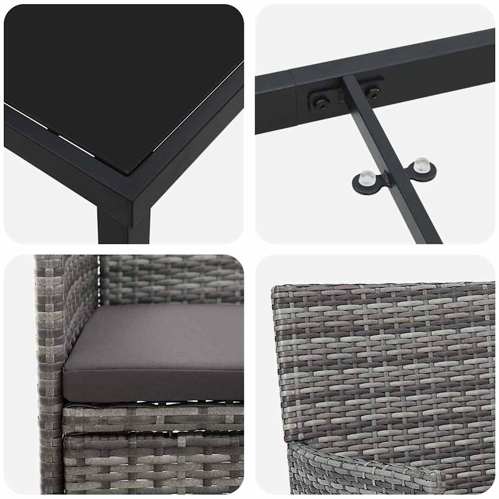 Garten Essgruppe mit Kissen 3 pcs Grau Poly Rattan