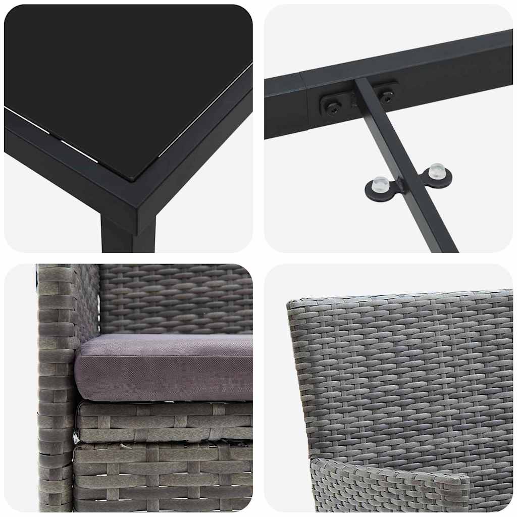 Garten Essgruppe mit Kissen 7 pcs Grau Poly Rattan