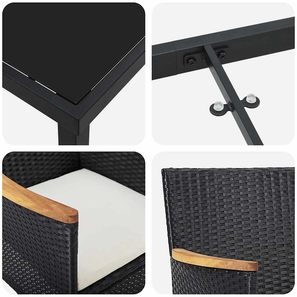Garten Essgruppe mit Kissen 3 pcs Schwarz Poly Rattan