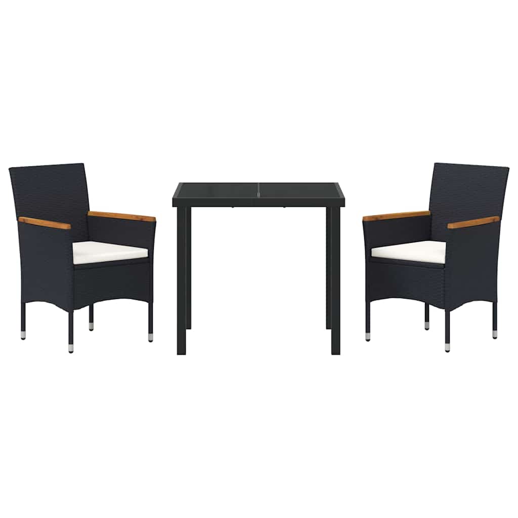 Garten Essgruppe mit Kissen 3 pcs Schwarz Poly Rattan