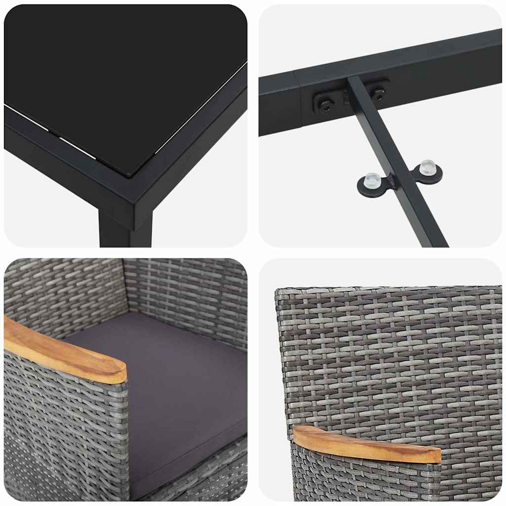 Garten Essgruppe mit Kissen 3 pcs Grau Poly Rattan