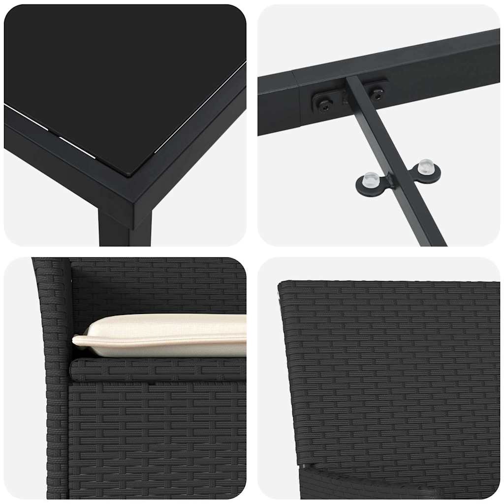 Garten Essgruppe mit Kissen 3 pcs Schwarz Poly Rattan