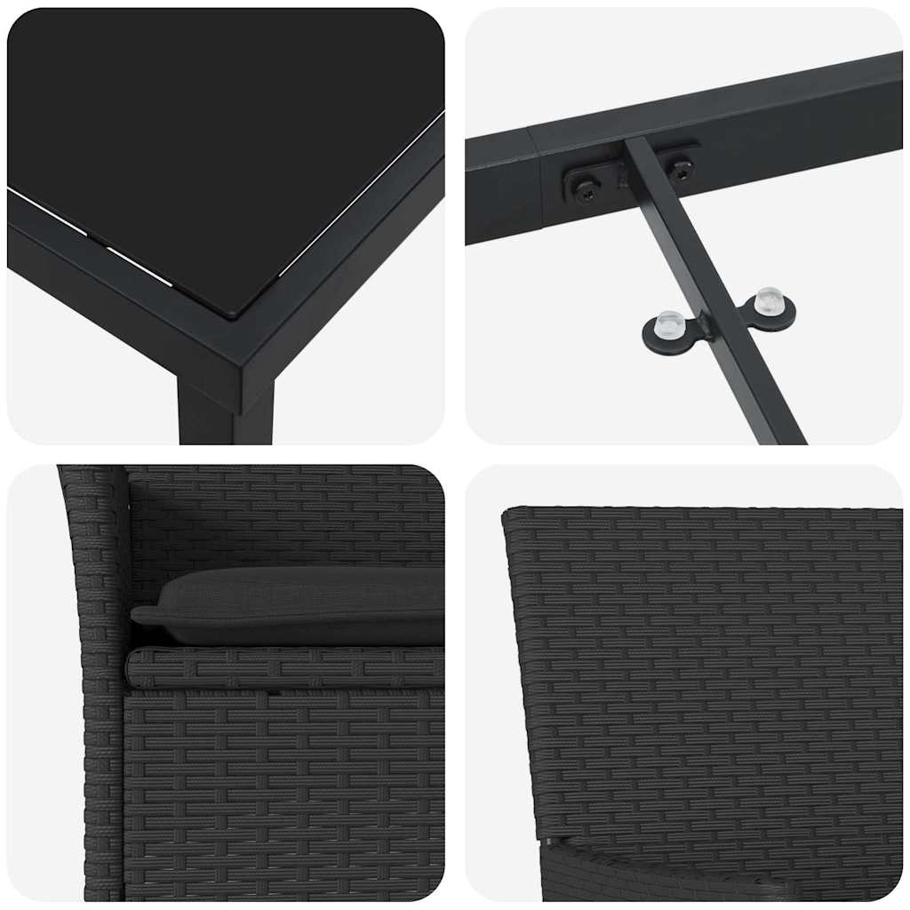 Garten Essgruppe mit Kissen 3 pcs Schwarz Poly Rattan