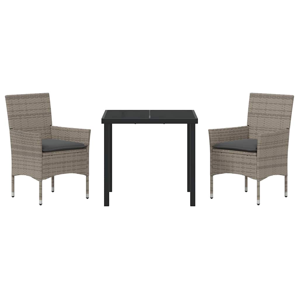 Garten Essgruppe mit Kissen 3 pcs Grau Poly Rattan