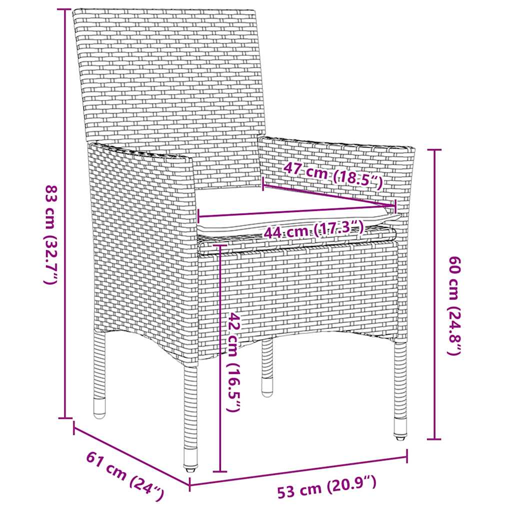 Garten Essgruppe mit Kissen 3 pcs Grau Poly Rattan