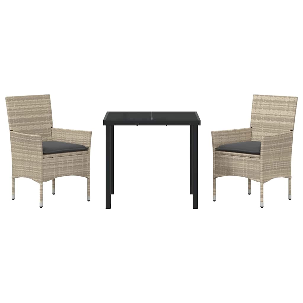 Garten Essgruppe mit Kissen 3 pcs Hellgrau Poly Rattan