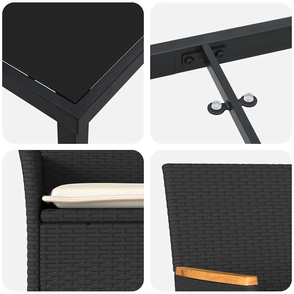 Garten Essgruppe mit Kissen 7 pcs Schwarz Poly Rattan
