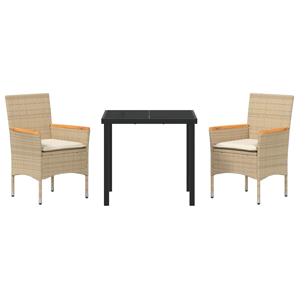 Garten Essgruppe mit Kissen 3 pcs Beige Poly Rattan