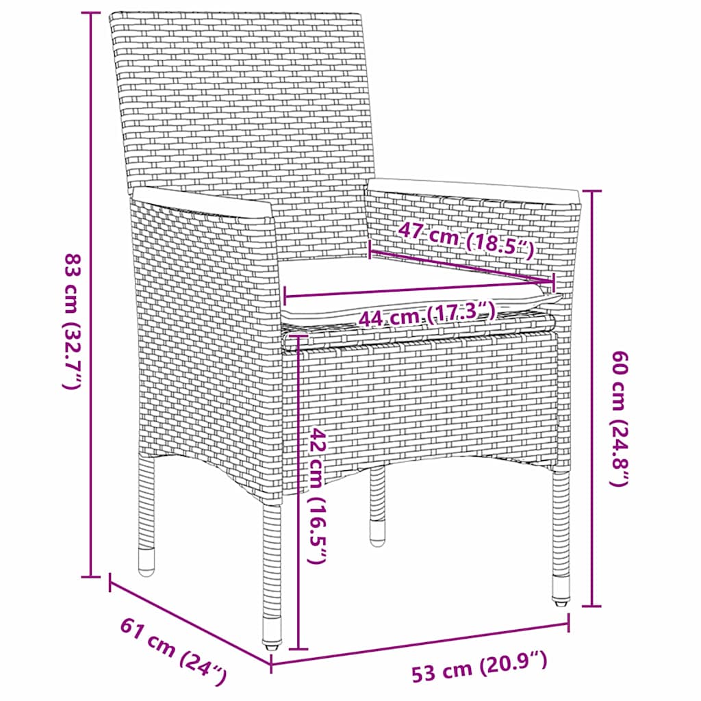 Garten Essgruppe mit Kissen 3 pcs Beige Poly Rattan