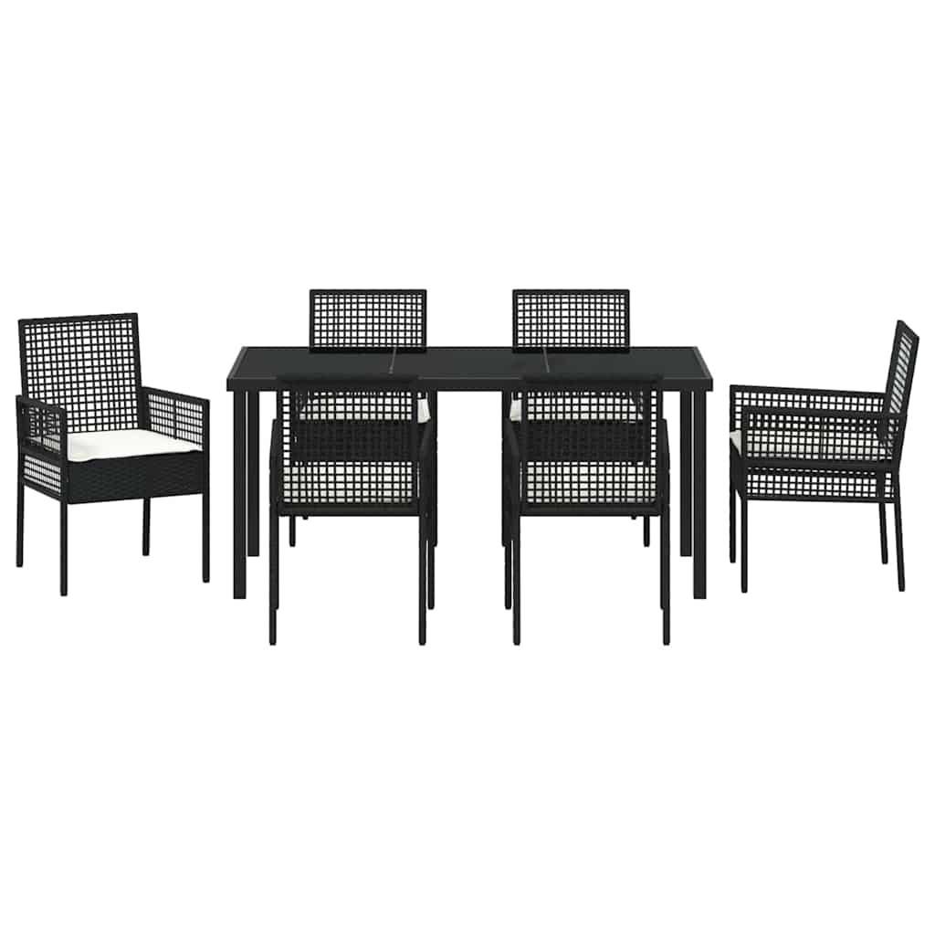 Garten Essgruppe mit Kissen 7 pcs Schwarz Poly Rattan