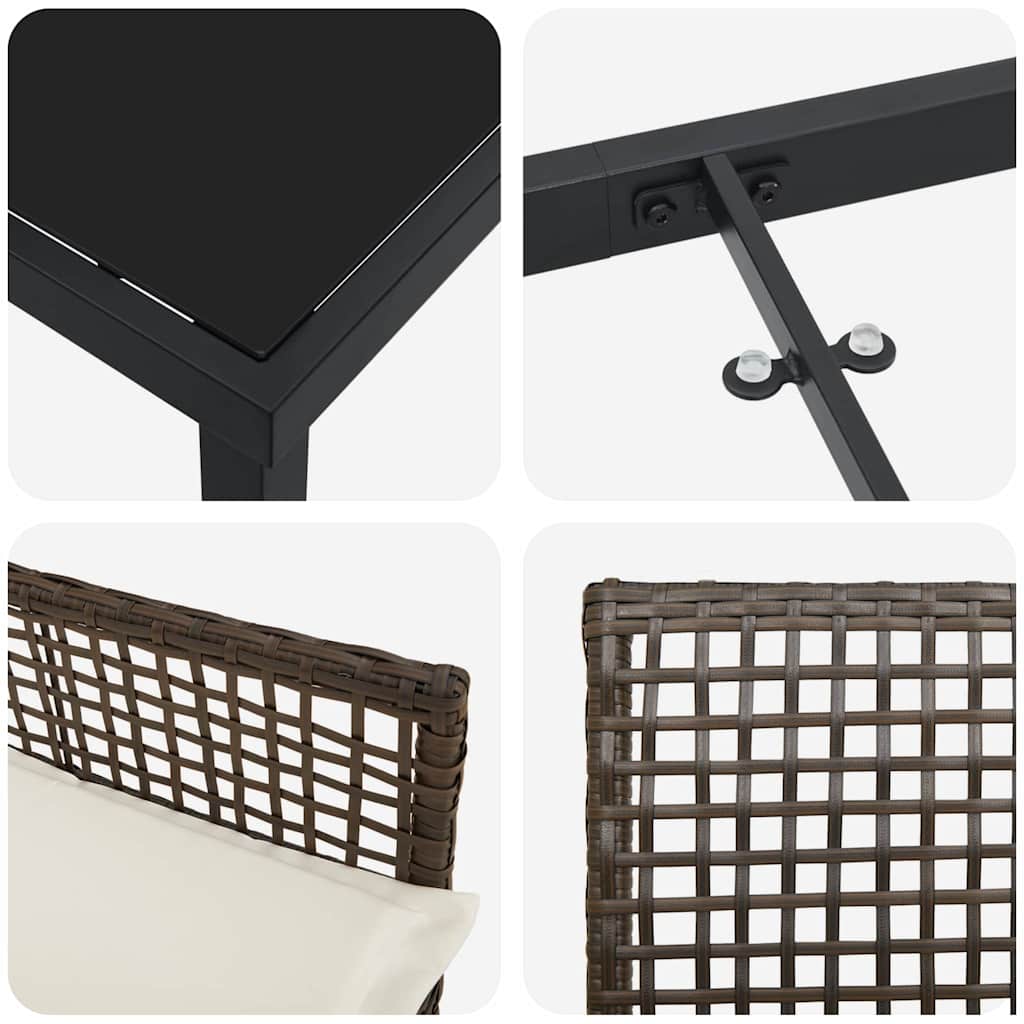 Garten Essgruppe mit Kissen 3 pcs Braun Poly Rattan