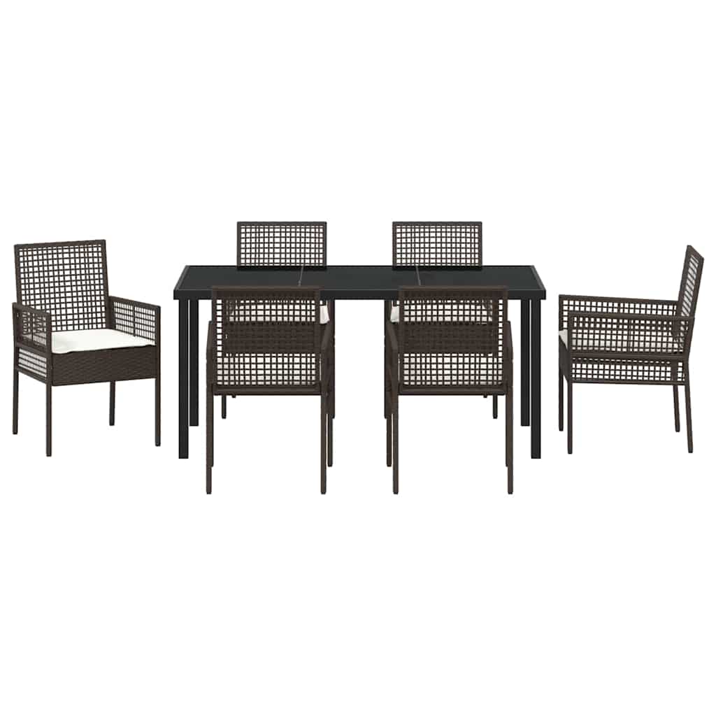 Garten Essgruppe mit Kissen 7 pcs Braun Poly Rattan