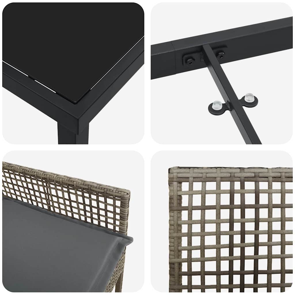 Garten Essgruppe mit Kissen 3 pcs Grau Poly Rattan