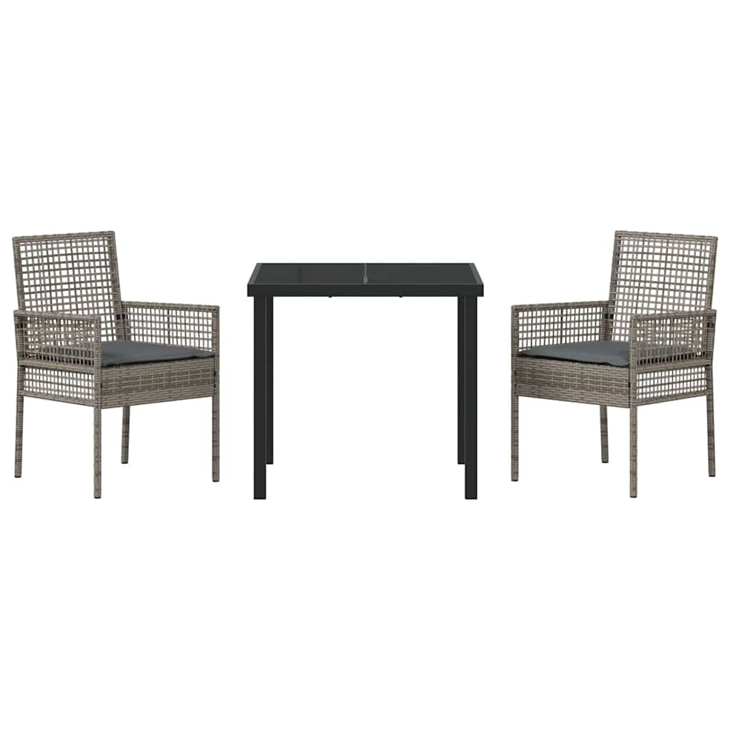 Garten Essgruppe mit Kissen 3 pcs Grau Poly Rattan